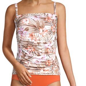 Land's End plus size bandeau tankini top white tropic palm soft cup straps 16W
